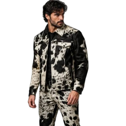 Men's Real Hair On Hide Cowhide Leather Coat, Pony Skin Jacket
