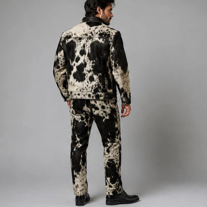 Men's Real Hair On Hide Cowhide Leather Coat, Pony Skin Jacket