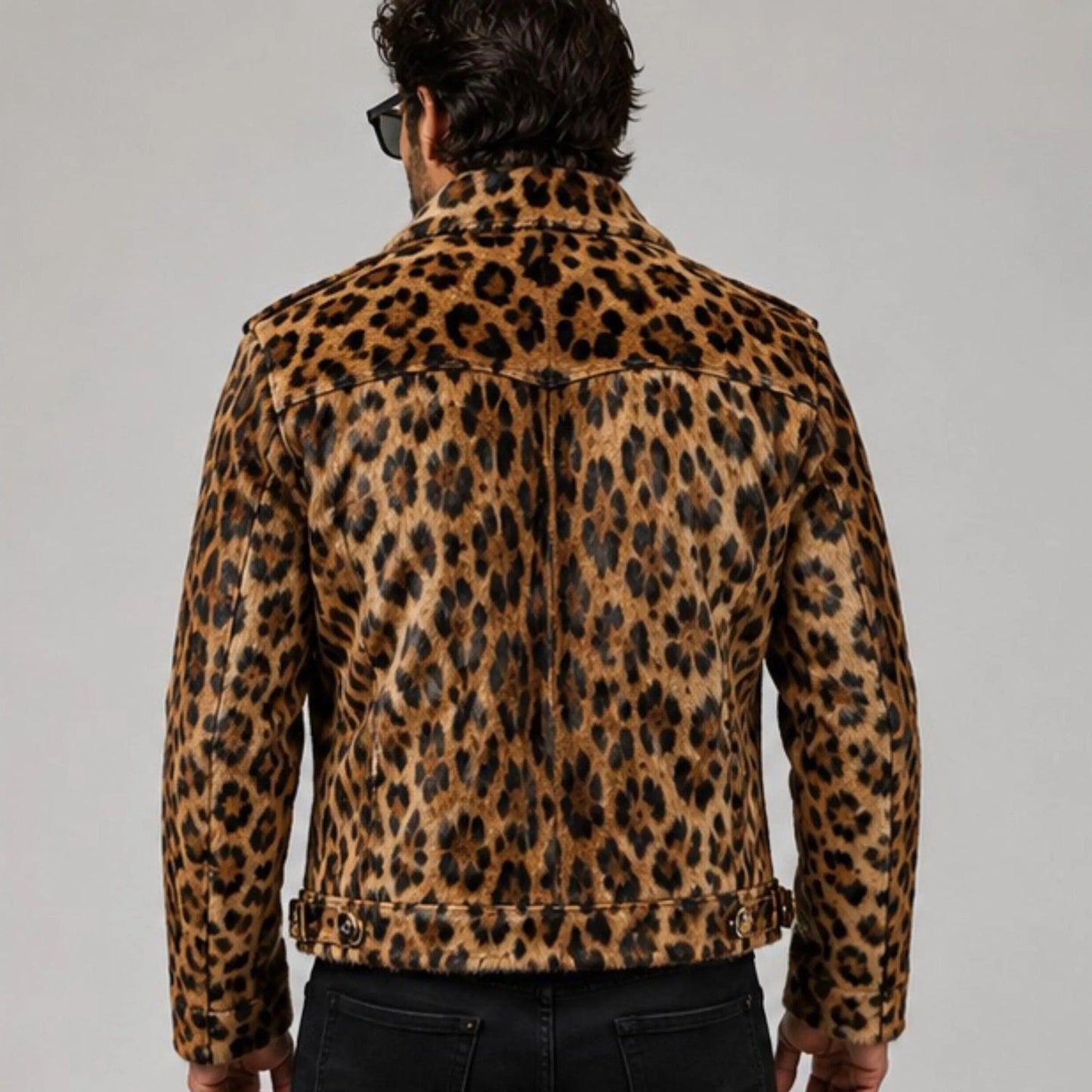 Men's Leopard Print Hair On Hide Leather Coat