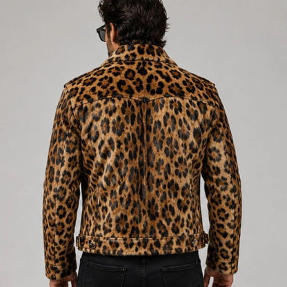Men's Leopard Print Hair On Hide Leather Coat